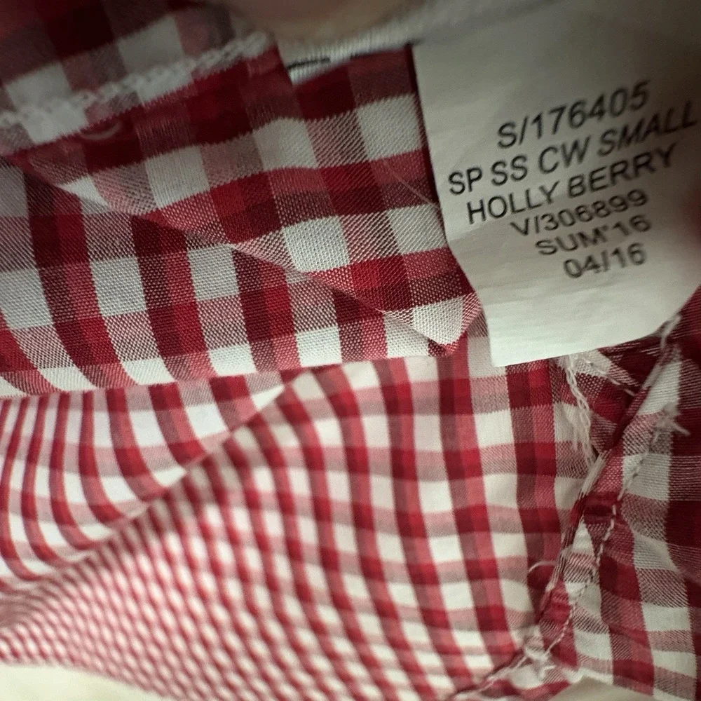 Banana Republic Camden 100% CottonShirt Red White Short Sleeve Button Up Mens LG